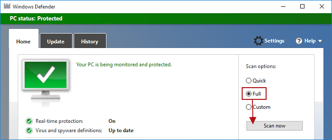 full scan system with windows defender