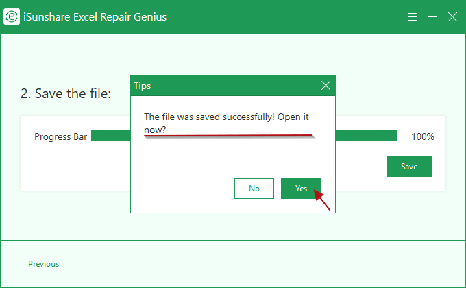 open recovered excel file