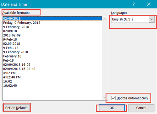 insert date from insert tab