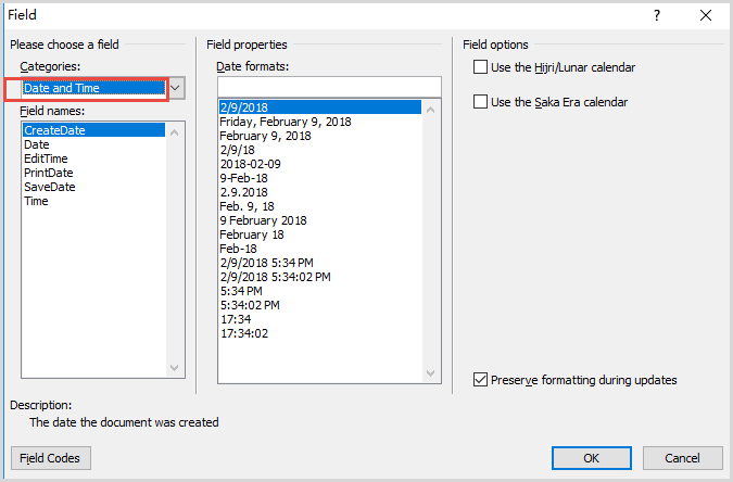 select formates in field