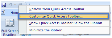 customize quick access toolbar