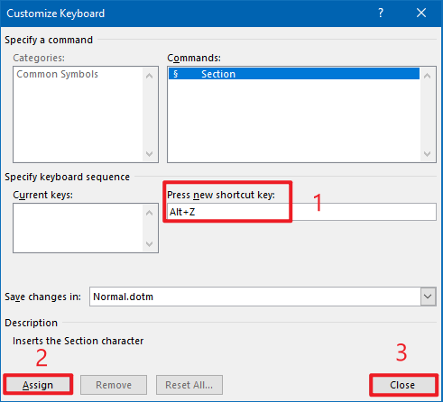 assign a new shortcut key