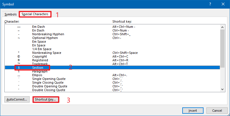 click shortcut key