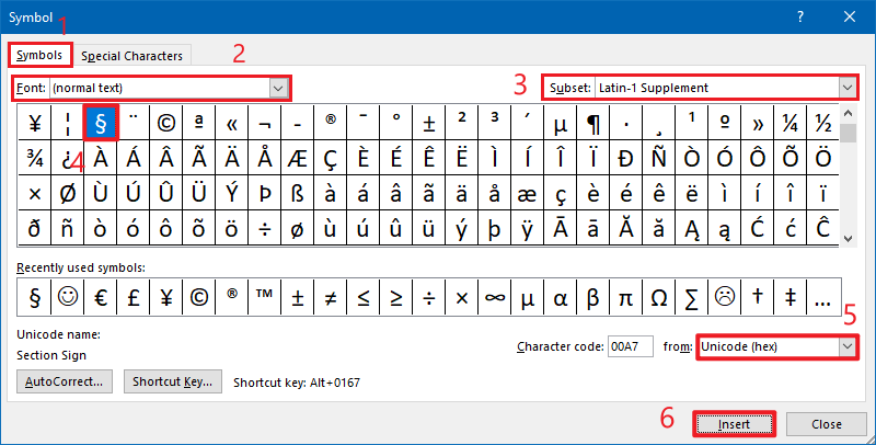 find the section symbol