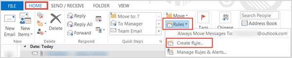 create rule outlook 2010