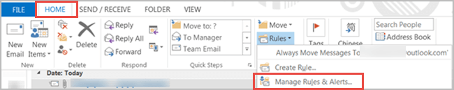 manage rules and alert outlook 2010