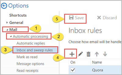 setup rules outlook webpage