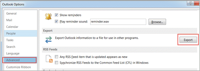 export pst file in outlook 2013