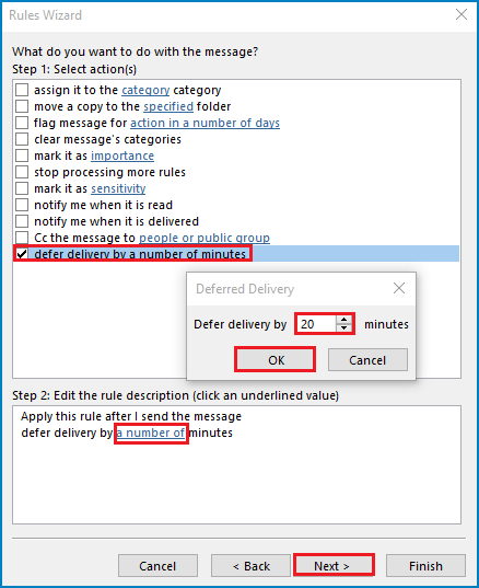 defer delivery by number of minutes