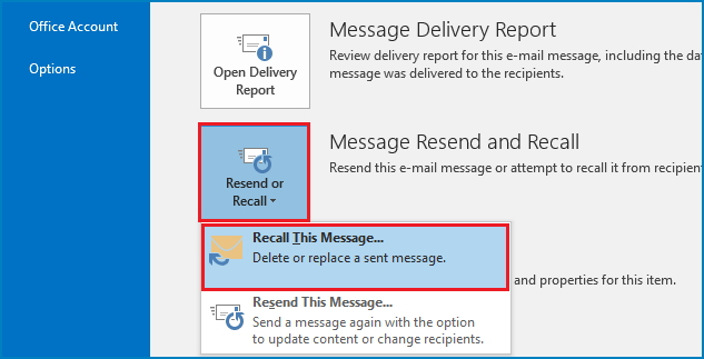 recall this message by resend or recall option