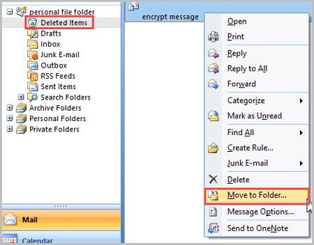 restaurando dispositivos eliminados en Outlook 2007