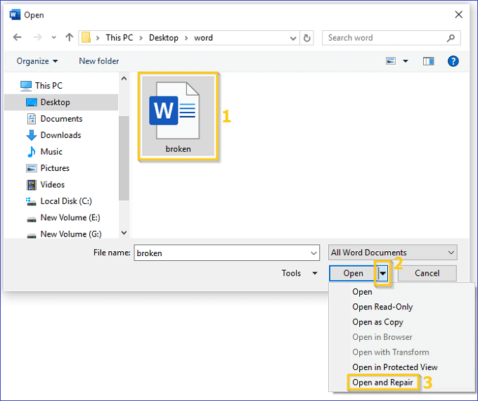 open and repair word file