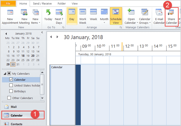 microsoft online calendar sharing