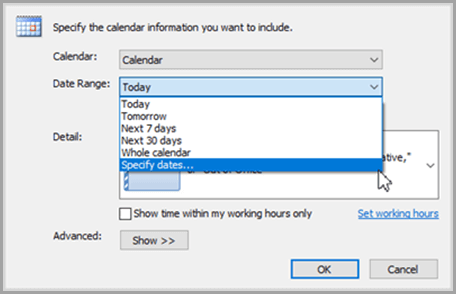 specify the calendar information