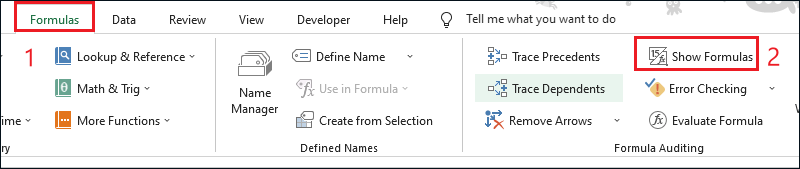 click show formulas