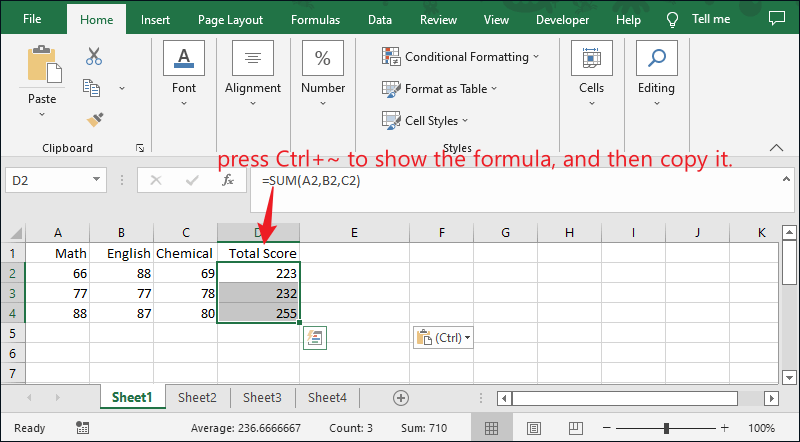 press the keys to show formulas