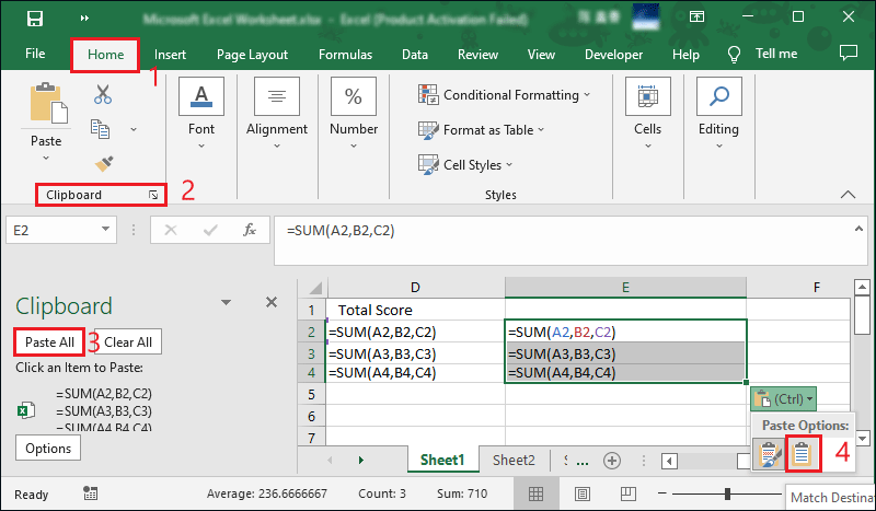 select paste options