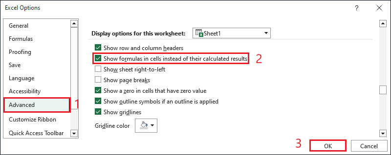 show formula in cells