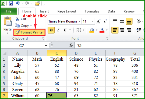 double click on the format painter icon