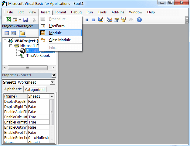 open module in vba