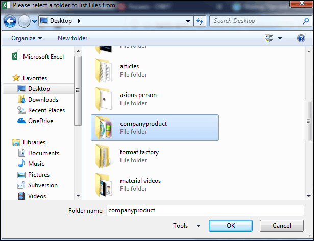 select a folder to list files from