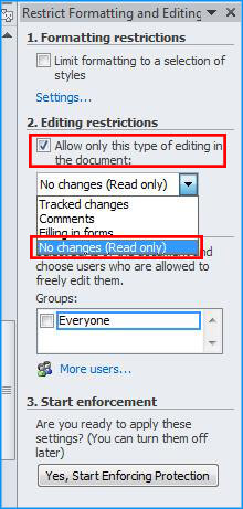 set Word document to read only