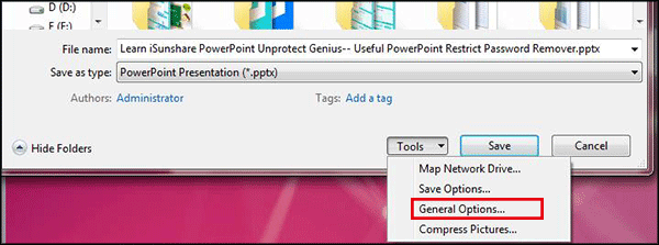 general options for PowerPoint