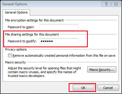 set password to modify