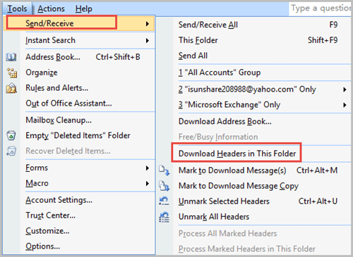 downloa headers in this folder outlook 2007