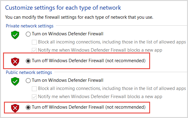 turn off windows defender firewall