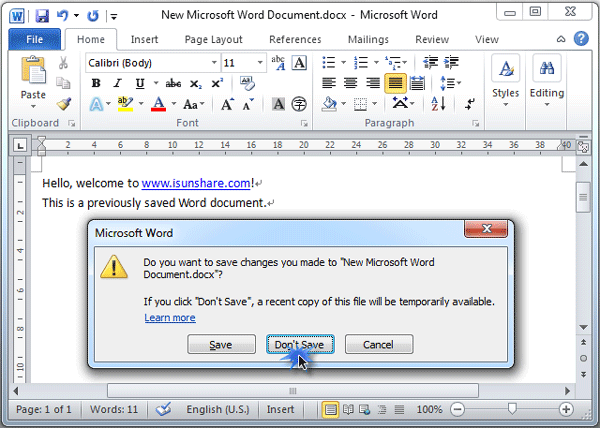 previously saved Word document