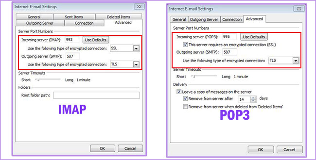 IMAP incoming and outgoing server