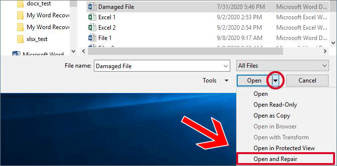 select open and repair function