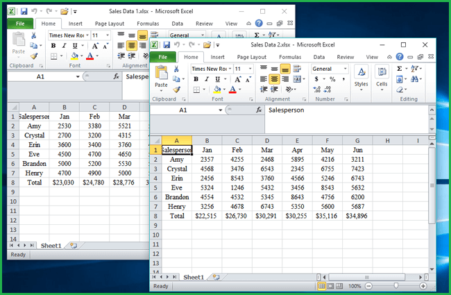 view two excel files in seperate windows
