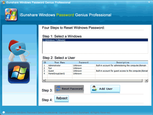 reset Windows password with disk