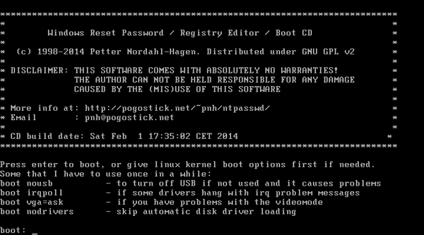 start chntpw boot disk