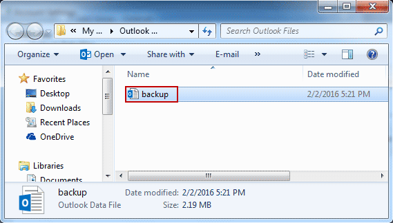 successfully back up outlook data in .pst file