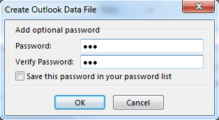 protect outlook data .pst file with password