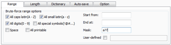 mask attack type for outlook pst password recovery
