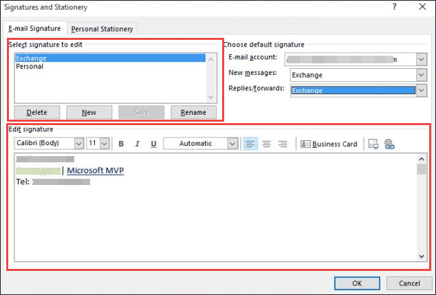 create or edit signatures