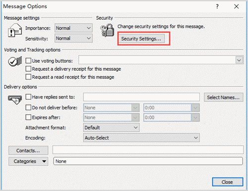 click secutity settings in message options