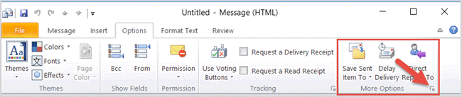 open more options outlook 2010