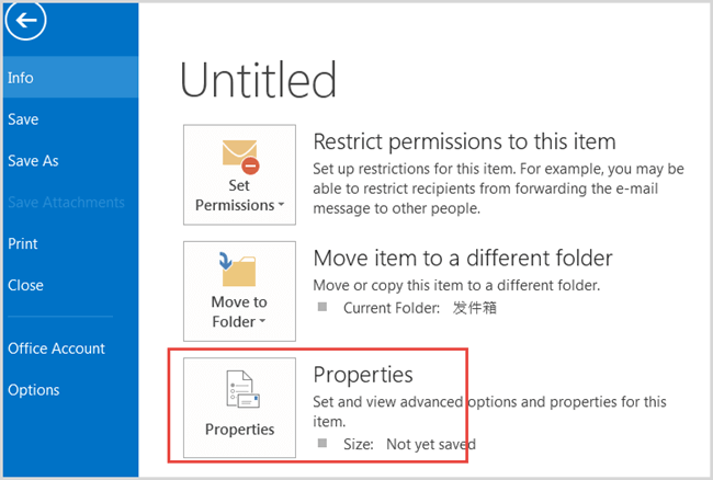 outlook 2013 file properties