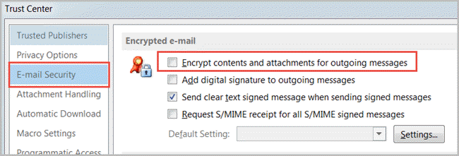 set password in security tab outlook 2013