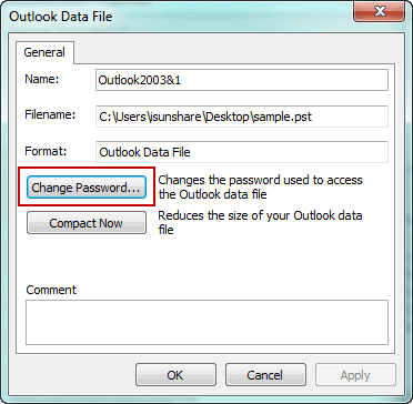fenêtre de mot de passe du fichier Outlook pst