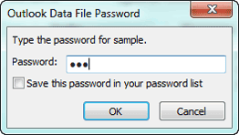 OutlookのPSTファイルのパスワードを入力してください