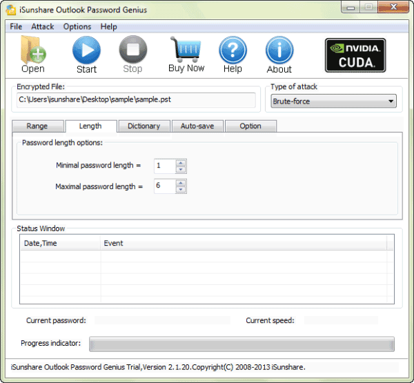 set password attack type for locked pst file