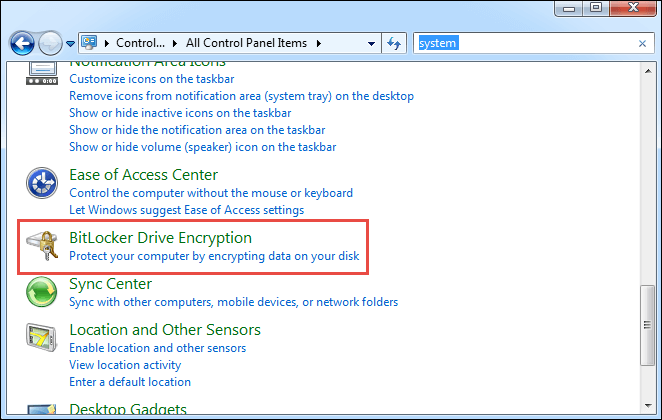 open bitlocker drive encryption