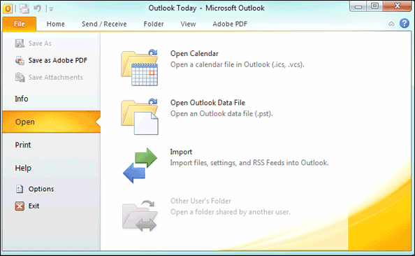 open outlook data file