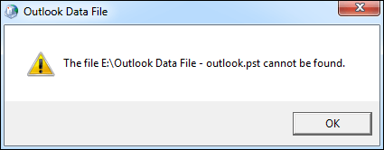 warming info about outlook data file missing